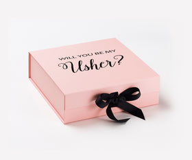 Will You Be My Usher? Proposal Box Pink w/ Black Bow - No Border