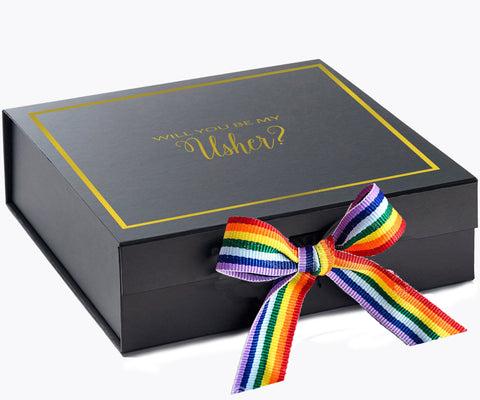 Will You Be My Usher? Proposal Box black -  Border - Rainbow Ribbon