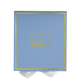 Will You Be My Usher? Proposal Box Light Blue w/ white Bow-  Border