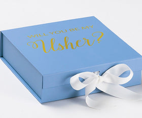 Will You Be My Usher? Proposal Box Light Blue w/ white Bow- No Border