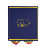 Will You Be My Usher? Proposal Box Navy -  Border - Rainbow Ribbon