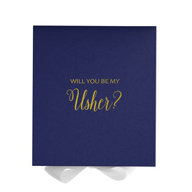 Will You Be My Usher? Proposal Box Navy w/ White Bow - No Border