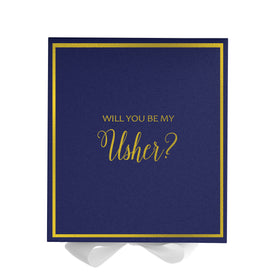 Will You Be My Usher? Proposal Box Navy w/ White Bow -  Border