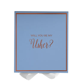 Will You Be My Usher? Proposal Box Light Blue w/ white Bow-  Border