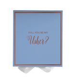 Will You Be My Usher? Proposal Box Light Blue w/ white Bow-  Border