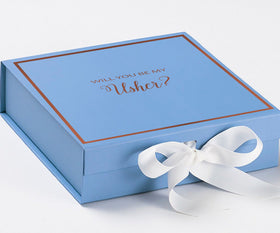 Will You Be My Usher? Proposal Box Light Blue w/ white Bow-  Border