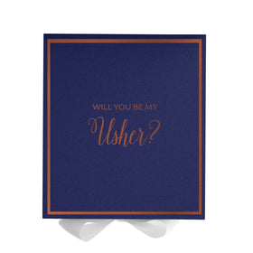 Will You Be My Usher? Proposal Box Navy w/ White Bow -  Border