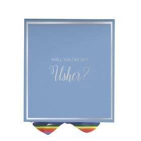 Will You Be My Usher? Proposal Box light blue -  Border - Rainbow Ribbon