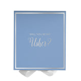 Will You Be My Usher? Proposal Box Light Blue w/ white Bow-  Border