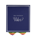 Will You Be My Usher? Proposal Box Navy -  Border - Rainbow Ribbon