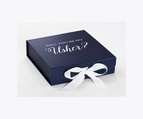 Will You Be My Usher? Proposal Box Navy w/ White Bow - No Border